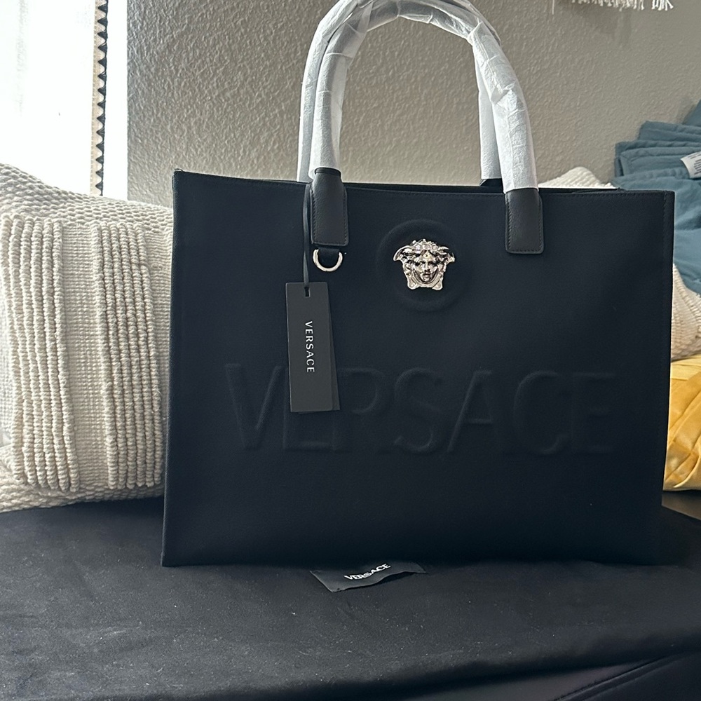 Versace Black Embossed Logo Tote